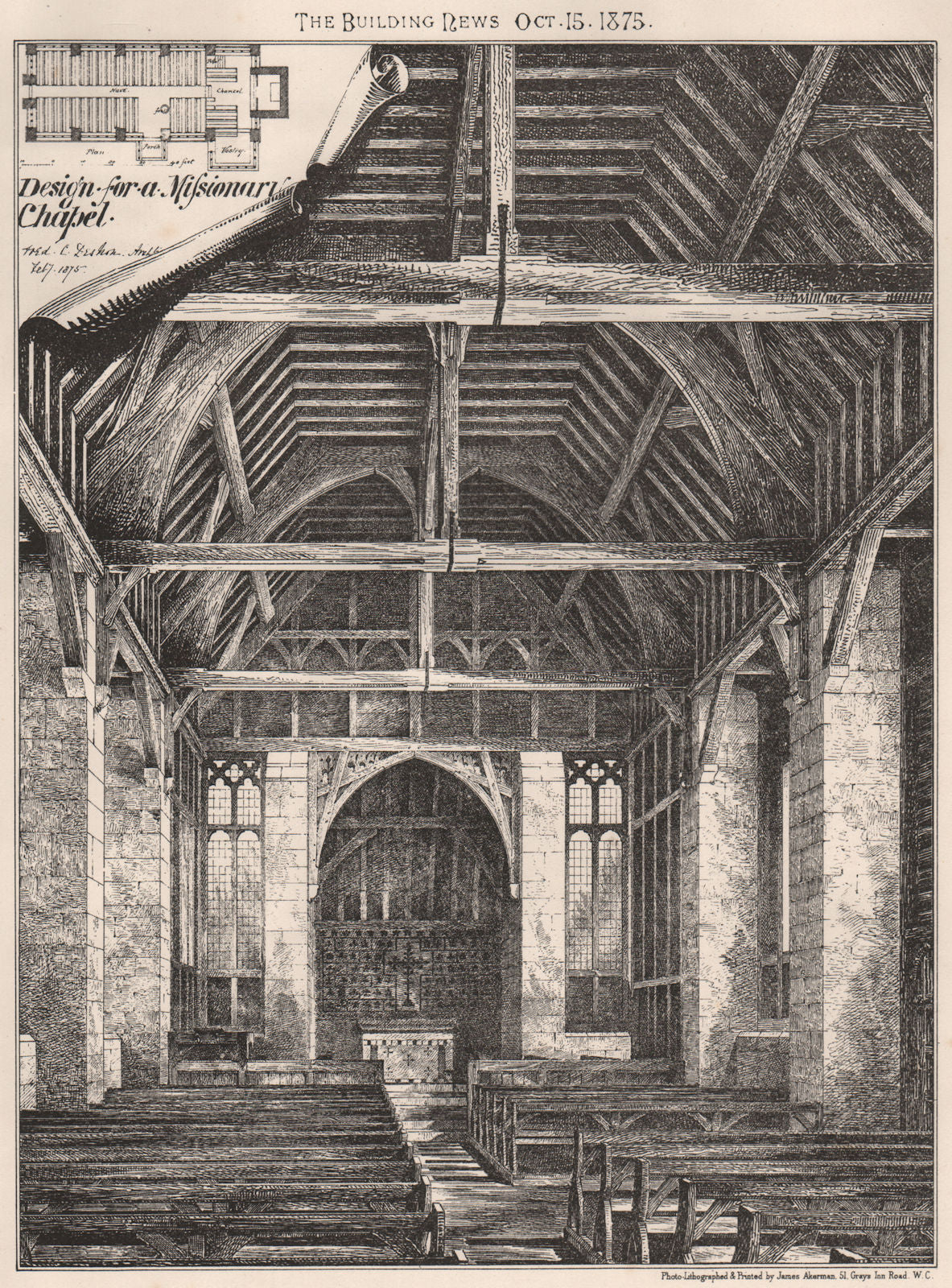 Design for a missionary chapel. Religious 1875 old antique print picture